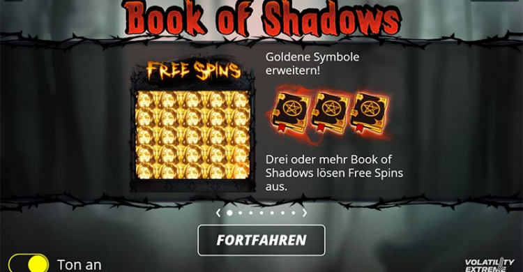 Vorschau der Freispiele Funktion in Book of Shadows