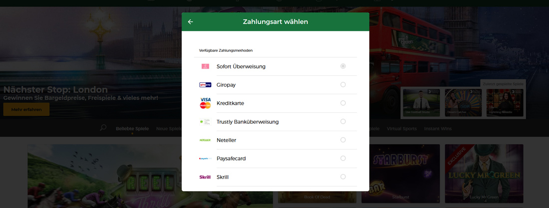 Mr Green Casino Zahlungsmethoden