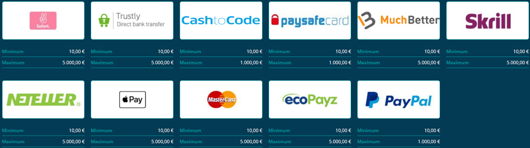 Platin Casino deposit methods